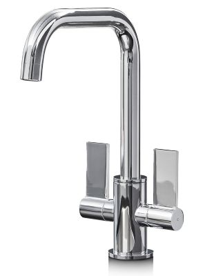 EVO MALTON CHROME MONO DUAL LEVER SWAN NECK KITCHEN SINK MIXER TAP with SWIVEL SPOUT, KTAP018CP